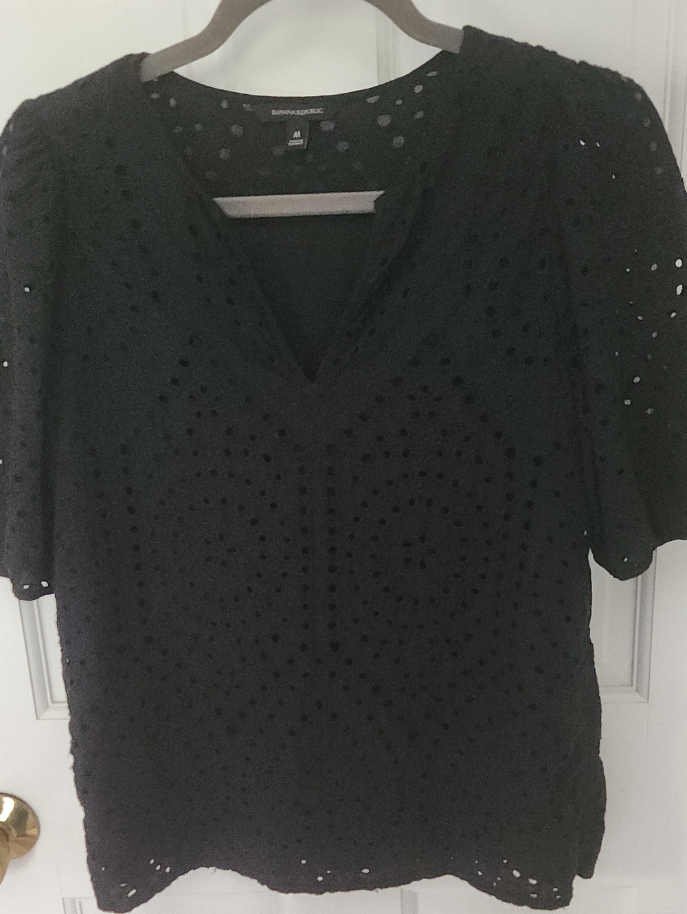 Banana Republic Black Eyelet V-Neck Blouse